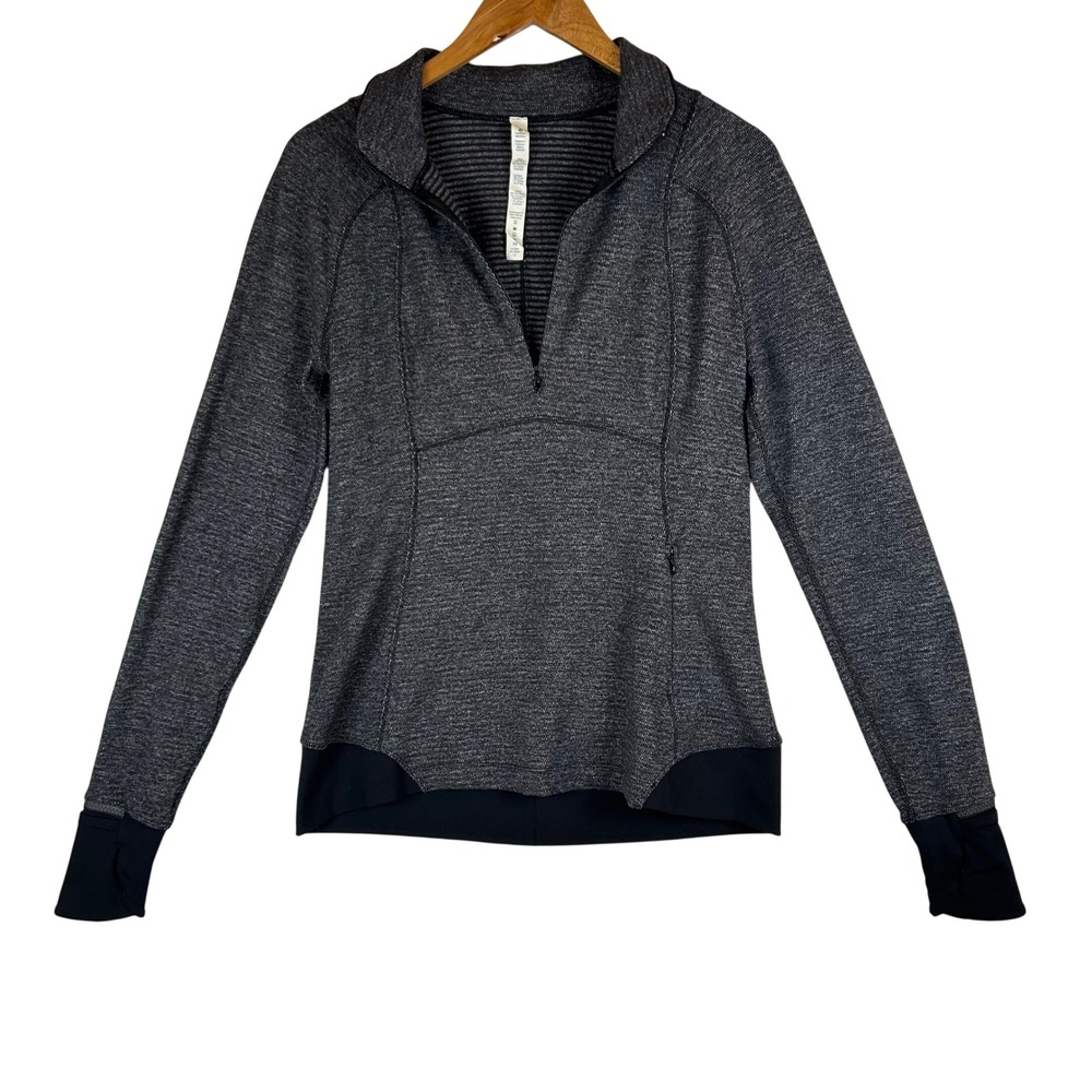 Lululemon Rest Less 1/4 Zip Pullover Black White Thumbholes Size 10